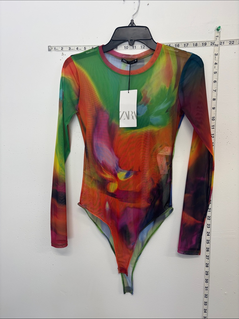 ZARA Rainbow Abstract Sheer Mesh Long Sleeve Bodysuit